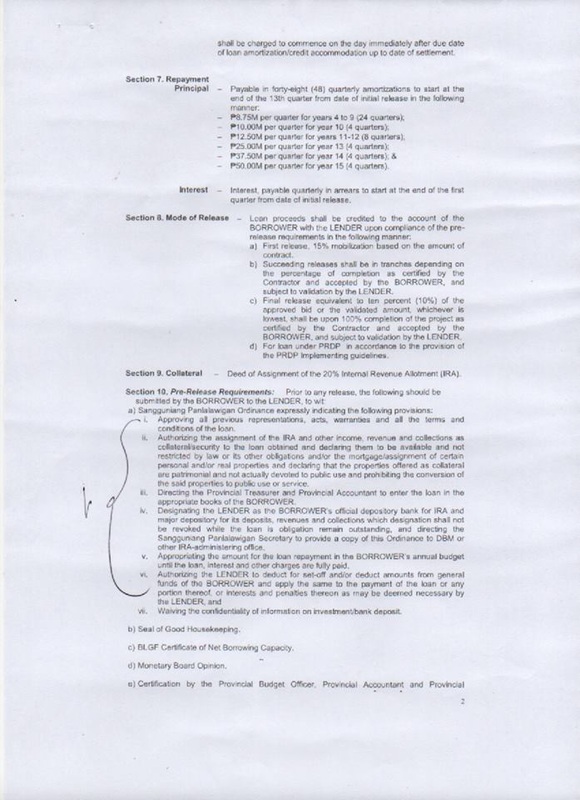 SP ALLOWS GOV. TAN TO BORROW Php 800 MILLION FROM LBP