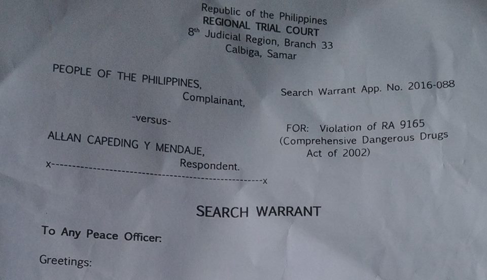 SUSPECTED SHABU AND DRUG PARAPHERNALIA SEIZED DURING SEARCH