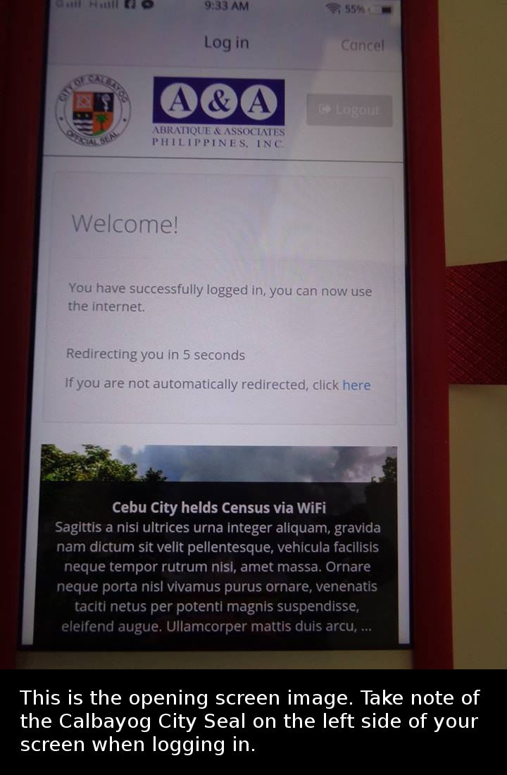FREE WIFI FOR INSTALLATION AND OPERATION IN CALBAYOG