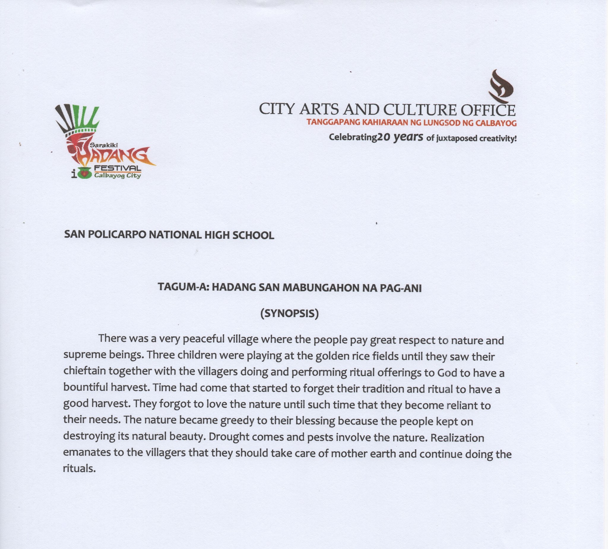 CALBAYOG’S SARAKIKI HADANG FESTIVAL: ON ITS 21ST YEAR  OF CELEBRATING MUSIC AND THE ARTS IN HONOR OF OUR LADY OF NATIVITY