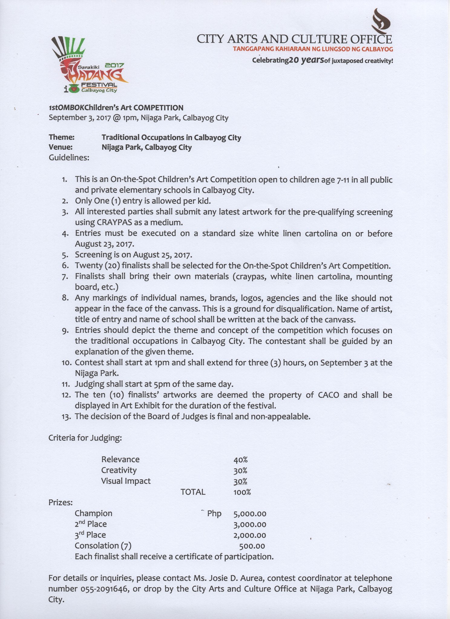 CALBAYOG’S SARAKIKI HADANG FESTIVAL: ON ITS 21ST YEAR  OF CELEBRATING MUSIC AND THE ARTS IN HONOR OF OUR LADY OF NATIVITY