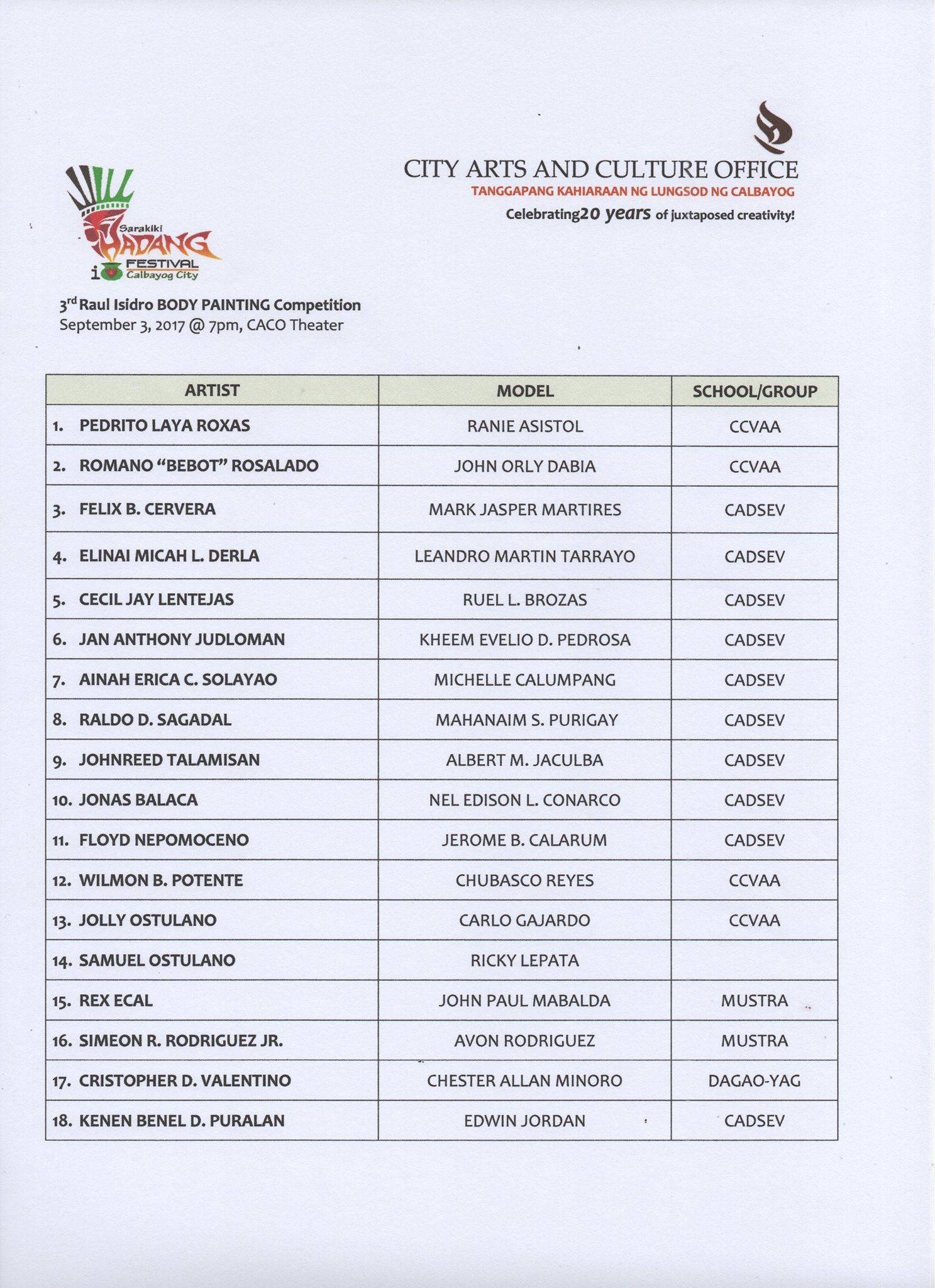 CALBAYOG’S SARAKIKI HADANG FESTIVAL: ON ITS 21ST YEAR  OF CELEBRATING MUSIC AND THE ARTS IN HONOR OF OUR LADY OF NATIVITY