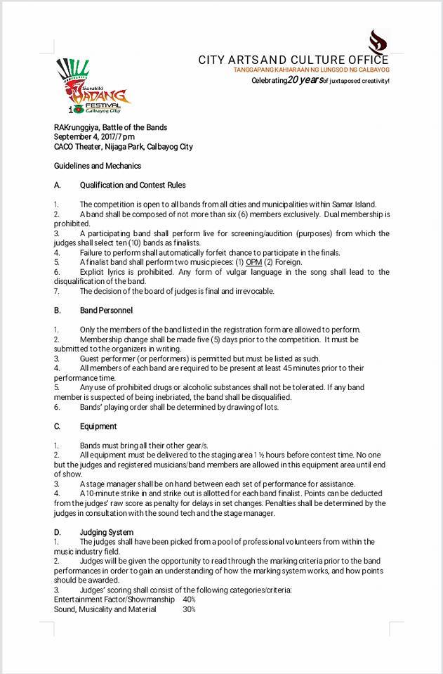 CALBAYOG’S SARAKIKI HADANG FESTIVAL: ON ITS 21ST YEAR  OF CELEBRATING MUSIC AND THE ARTS IN HONOR OF OUR LADY OF NATIVITY