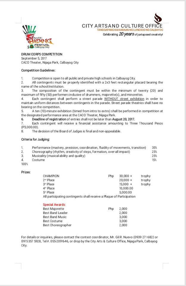 CALBAYOG’S SARAKIKI HADANG FESTIVAL: ON ITS 21ST YEAR  OF CELEBRATING MUSIC AND THE ARTS IN HONOR OF OUR LADY OF NATIVITY
