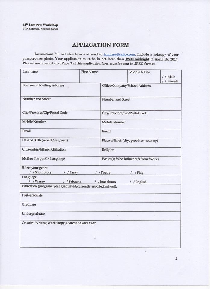APPLICATION TO THE 14TH LAMIRAW CREATIVE WRITING WORKSHOP NOW OPEN