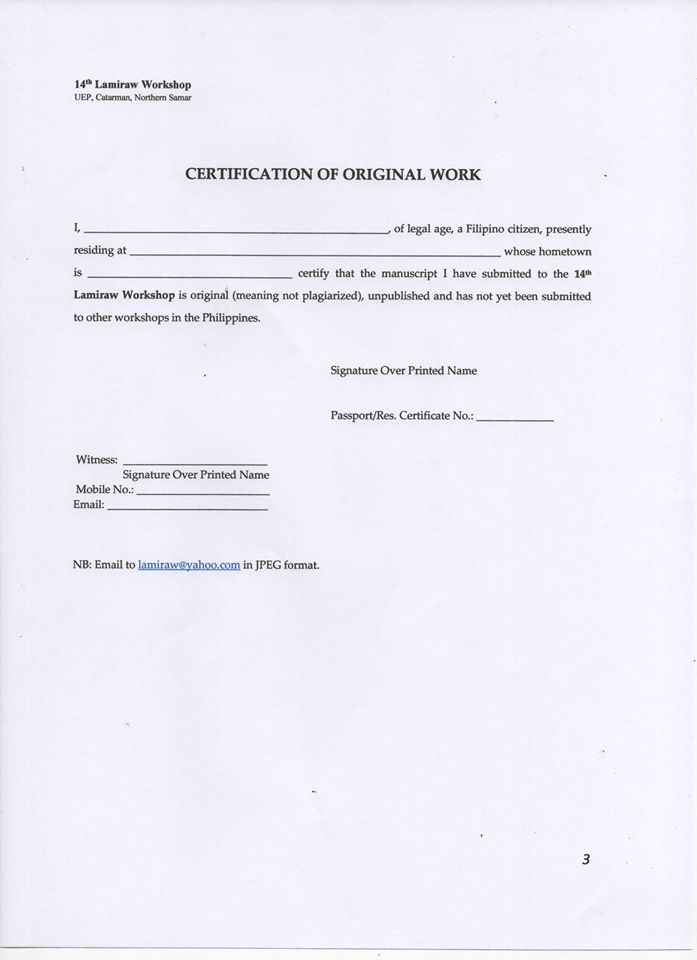 APPLICATION TO THE 14TH LAMIRAW CREATIVE WRITING WORKSHOP NOW OPEN