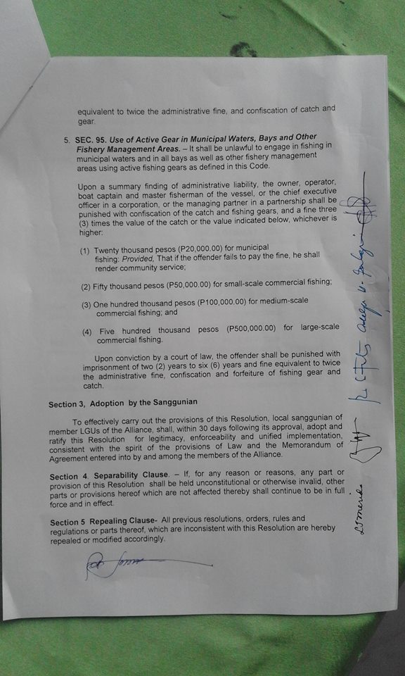 SAMAR SEA ALLIANCE SIGNS COMMITMENT TO UNIFIED FISHERY CODE ENFORCEMENT;Commercial Fishers Banned in Almost All of Samar Sea Area