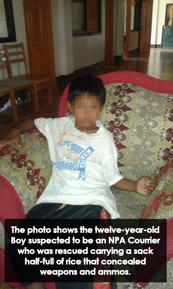 NPA RECRUITS CHILDREN AFTER SERIES OF CLASHES WITH GOV’T SOLDIERS AROUND EAST VISAYAS12-year-Old-Boy-NPA-Courier Rescued; Gov’t. Intel Ops Beefed-up