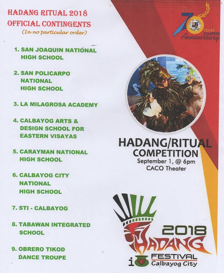 22 YEARS OF CELEBRATING MUSIC AND THE ARTS:  HADANG FESTIVAL IN HONOR OF OUR LADY OF NATIVITY IN THE 70 DAYS COUNTDOWN TO 70 YEARS CHARTER ANNIVERSARY.