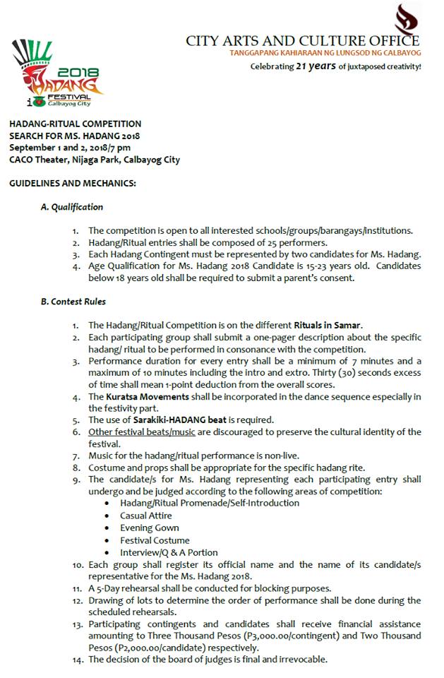 22 YEARS OF CELEBRATING MUSIC AND THE ARTS:  HADANG FESTIVAL IN HONOR OF OUR LADY OF NATIVITY IN THE 70 DAYS COUNTDOWN TO 70 YEARS CHARTER ANNIVERSARY.
