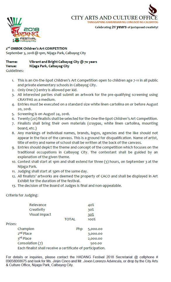 22 YEARS OF CELEBRATING MUSIC AND THE ARTS:  HADANG FESTIVAL IN HONOR OF OUR LADY OF NATIVITY IN THE 70 DAYS COUNTDOWN TO 70 YEARS CHARTER ANNIVERSARY.