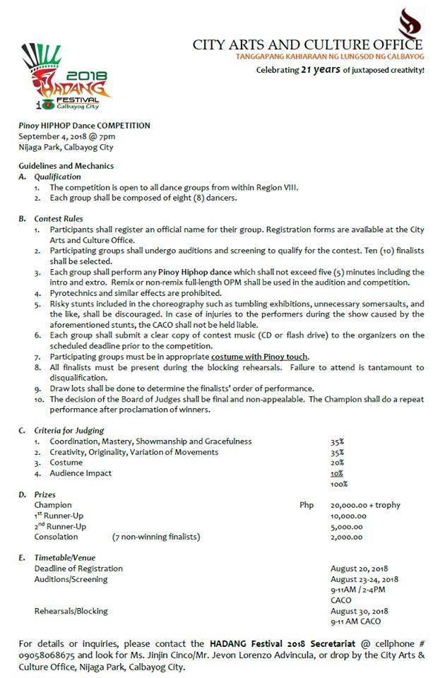 22 YEARS OF CELEBRATING MUSIC AND THE ARTS:  HADANG FESTIVAL IN HONOR OF OUR LADY OF NATIVITY IN THE 70 DAYS COUNTDOWN TO 70 YEARS CHARTER ANNIVERSARY.