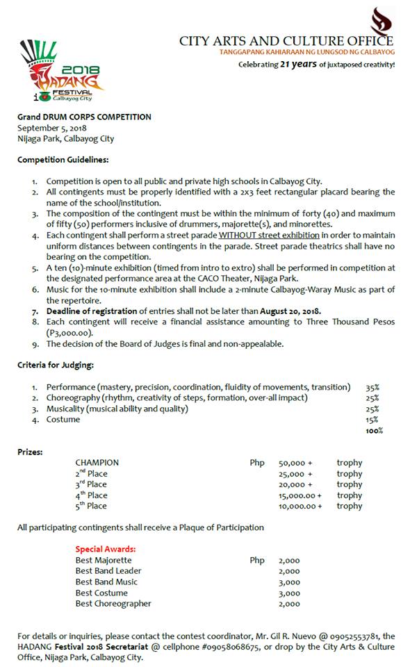 22 YEARS OF CELEBRATING MUSIC AND THE ARTS:  HADANG FESTIVAL IN HONOR OF OUR LADY OF NATIVITY IN THE 70 DAYS COUNTDOWN TO 70 YEARS CHARTER ANNIVERSARY.